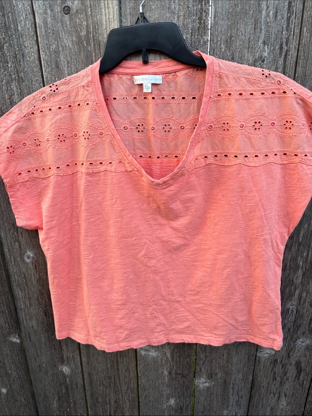 Design History Coral Eyelet V-Neck Short Sleeve Top